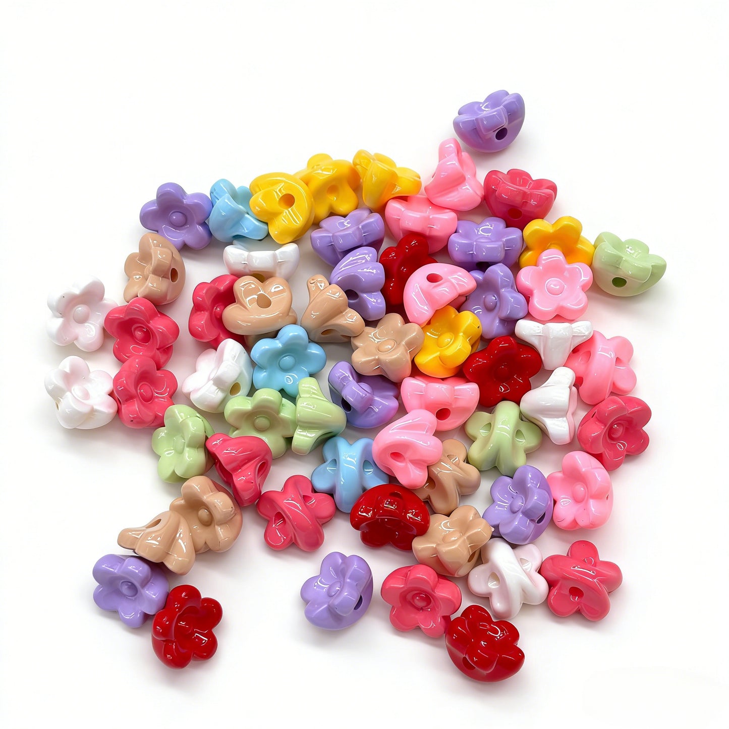 Acrylic Painted Colorful Mini Flower Beads